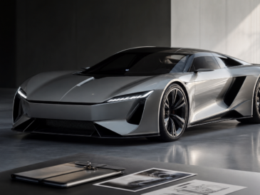Hypercar allemande argent graphite dans un studio premium, sans logo visible
