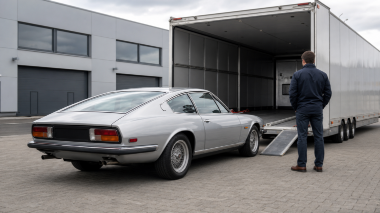 Sportive de collection argent inspectée avant son importation en France