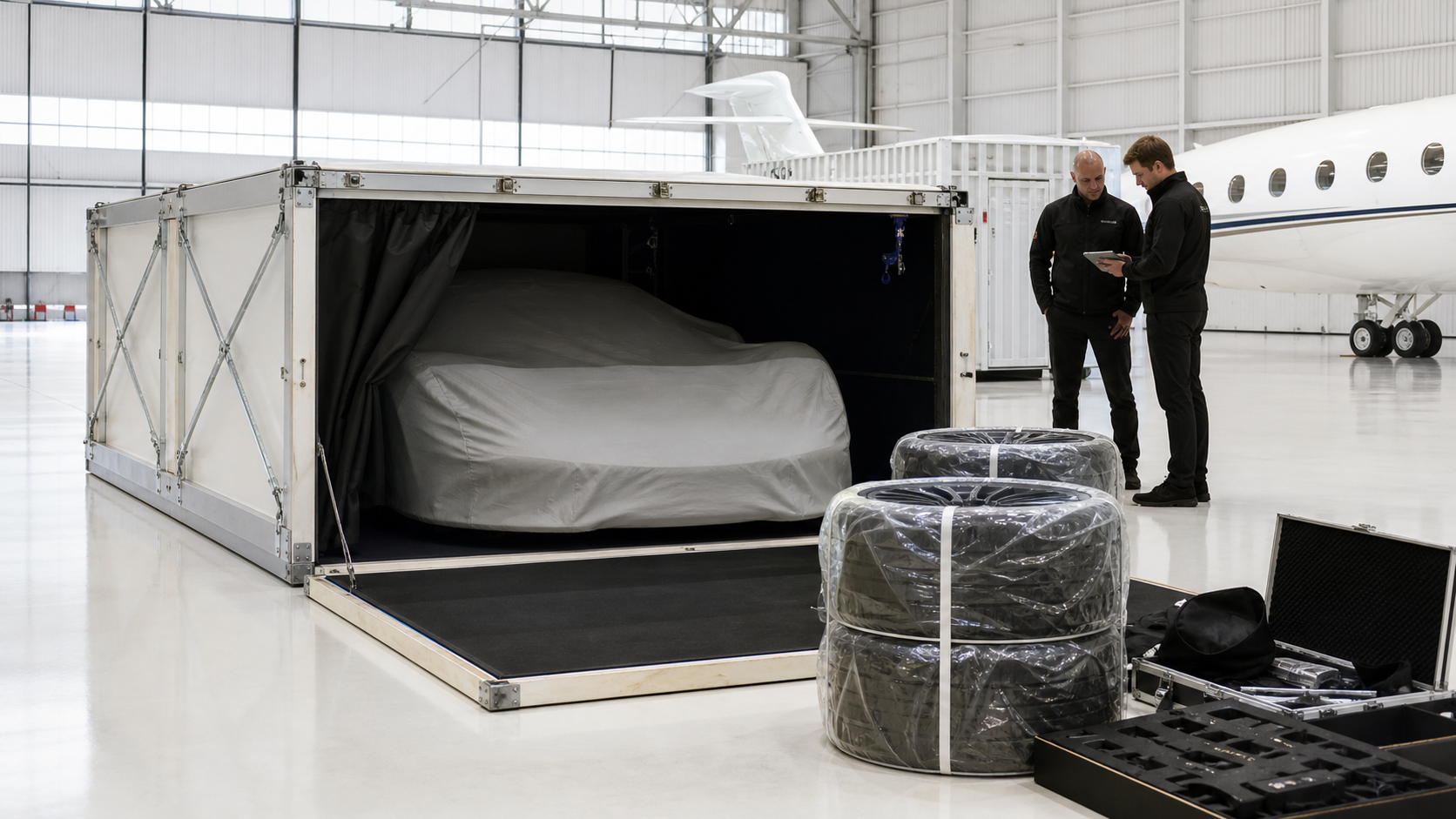 Caisse de transport, roues et accessoires d’une hypercar contrôlés lors d’un inventaire