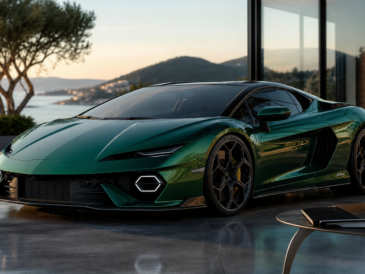 Lamborghini Temerario générique dans un salon privé au lever du jour