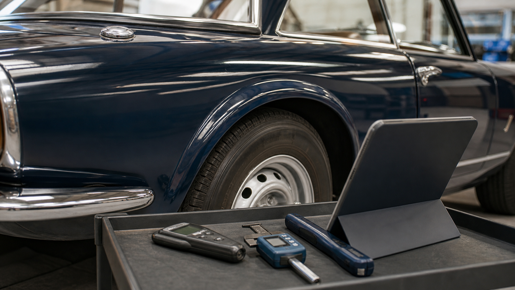 Outils d'inspection utilisés pour évaluer l'état d'une voiture de collection héritée