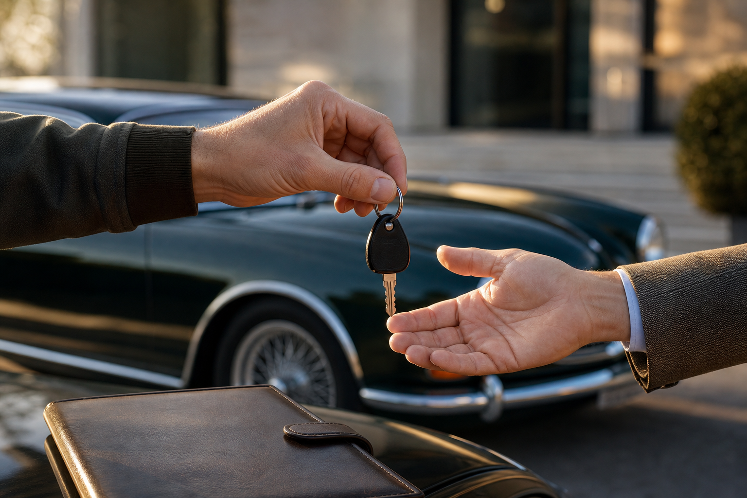 Remise des clés et du dossier lors de la vente privée d’une voiture de collection