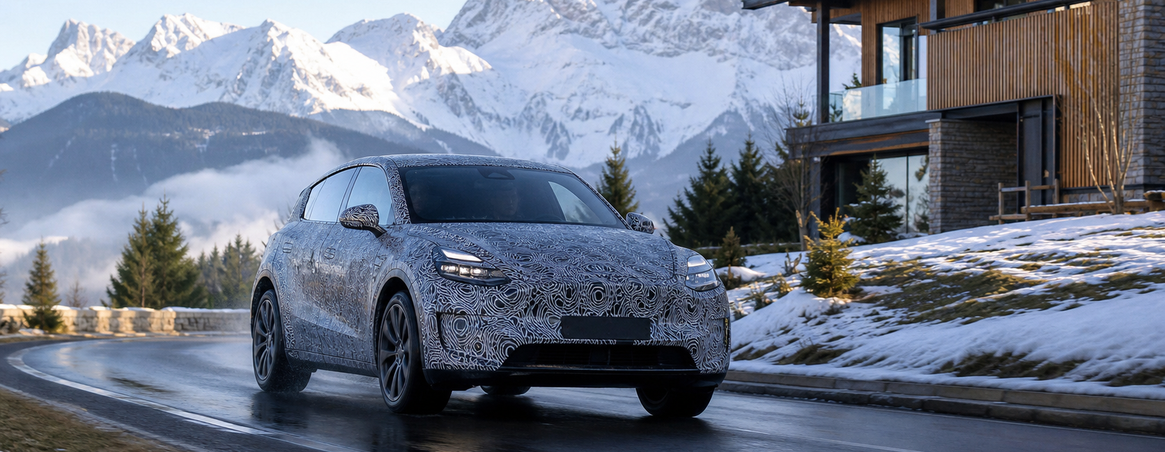 Coupé italien de collection sans logo dans une cour en pierre au coucher du soleil