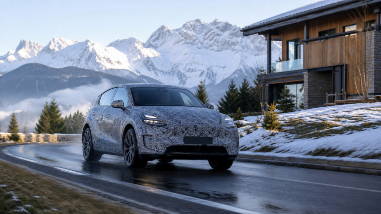 Coupé italien de collection sans logo dans une cour en pierre au coucher du soleil