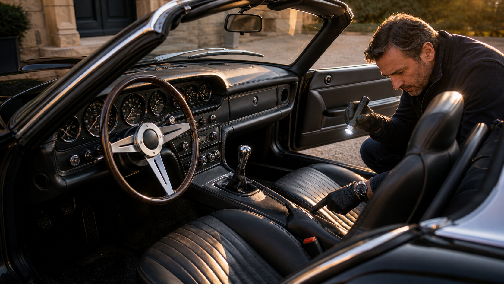Contrôle de l'habitacle et des commandes d'un roadster premium avant sa mise en vente