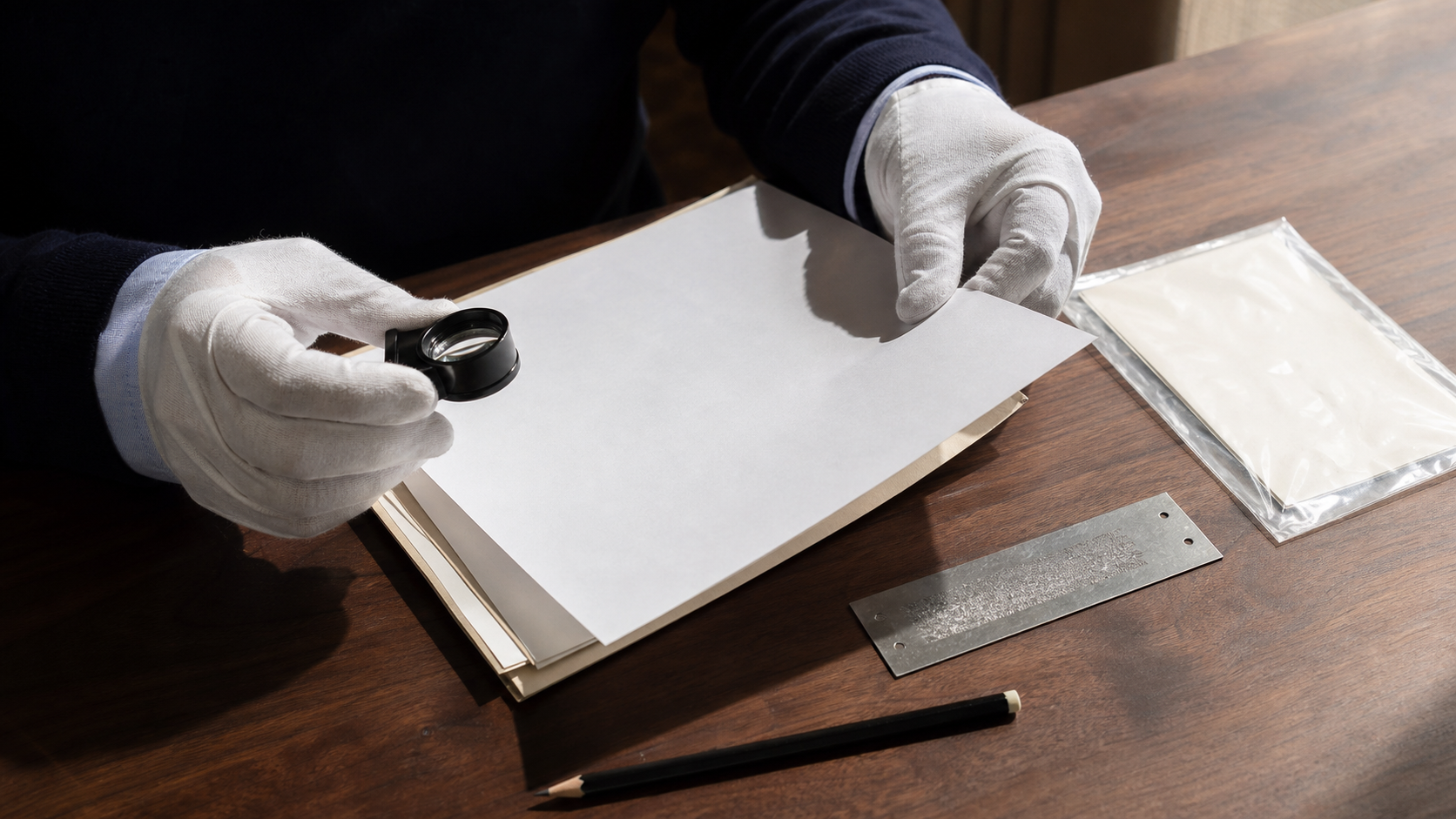 Spécialiste examinant un dossier de provenance avant une enchère à Monterey