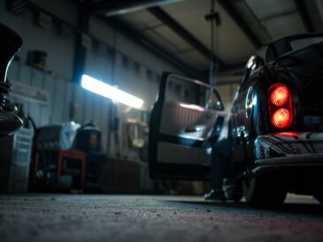 Voiture de collection stationnée dans un garage