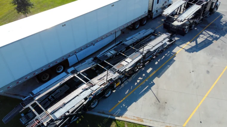 Automobiles transportées sur un camion porte-voitures