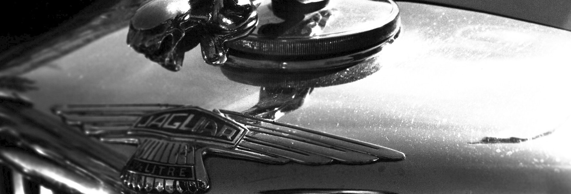 Mascotte Jaguar chromée sur le capot d’une voiture britannique ancienne