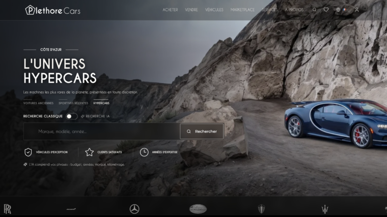 Nouvelle interface Plethore Cars dédiée à l’univers des hypercars