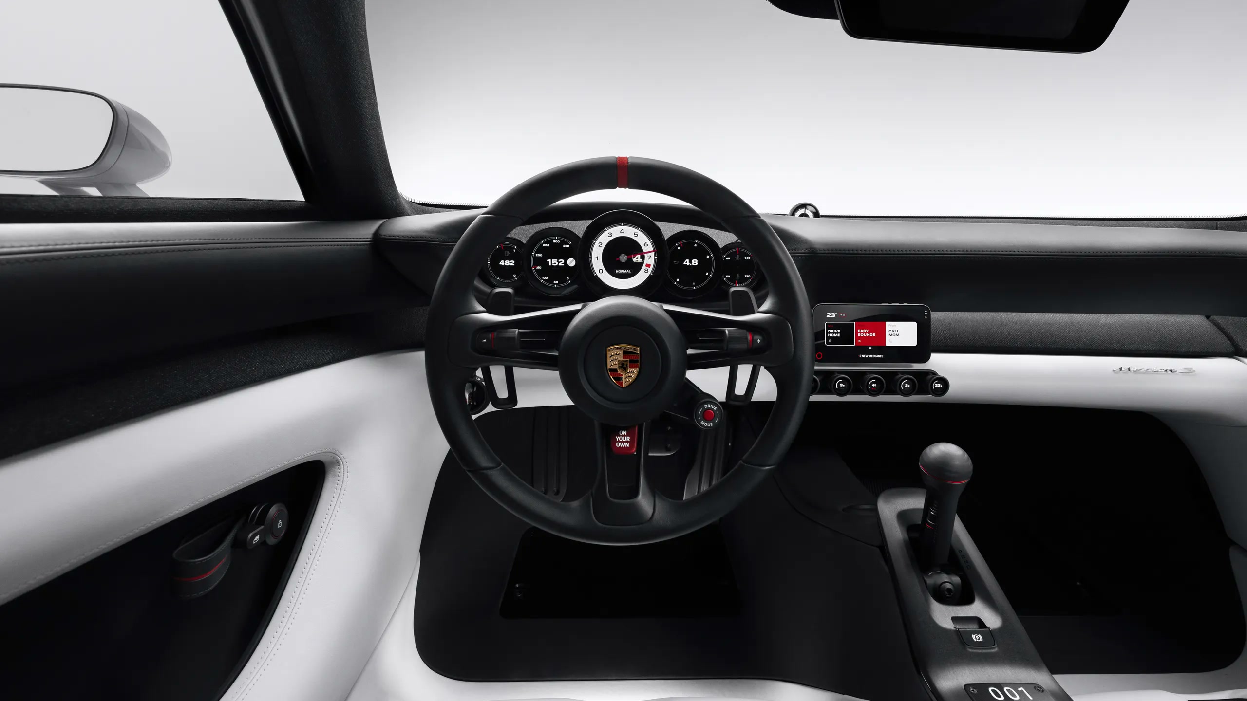 Habitacle blanc et noir de la Porsche Mission S Concept 2026