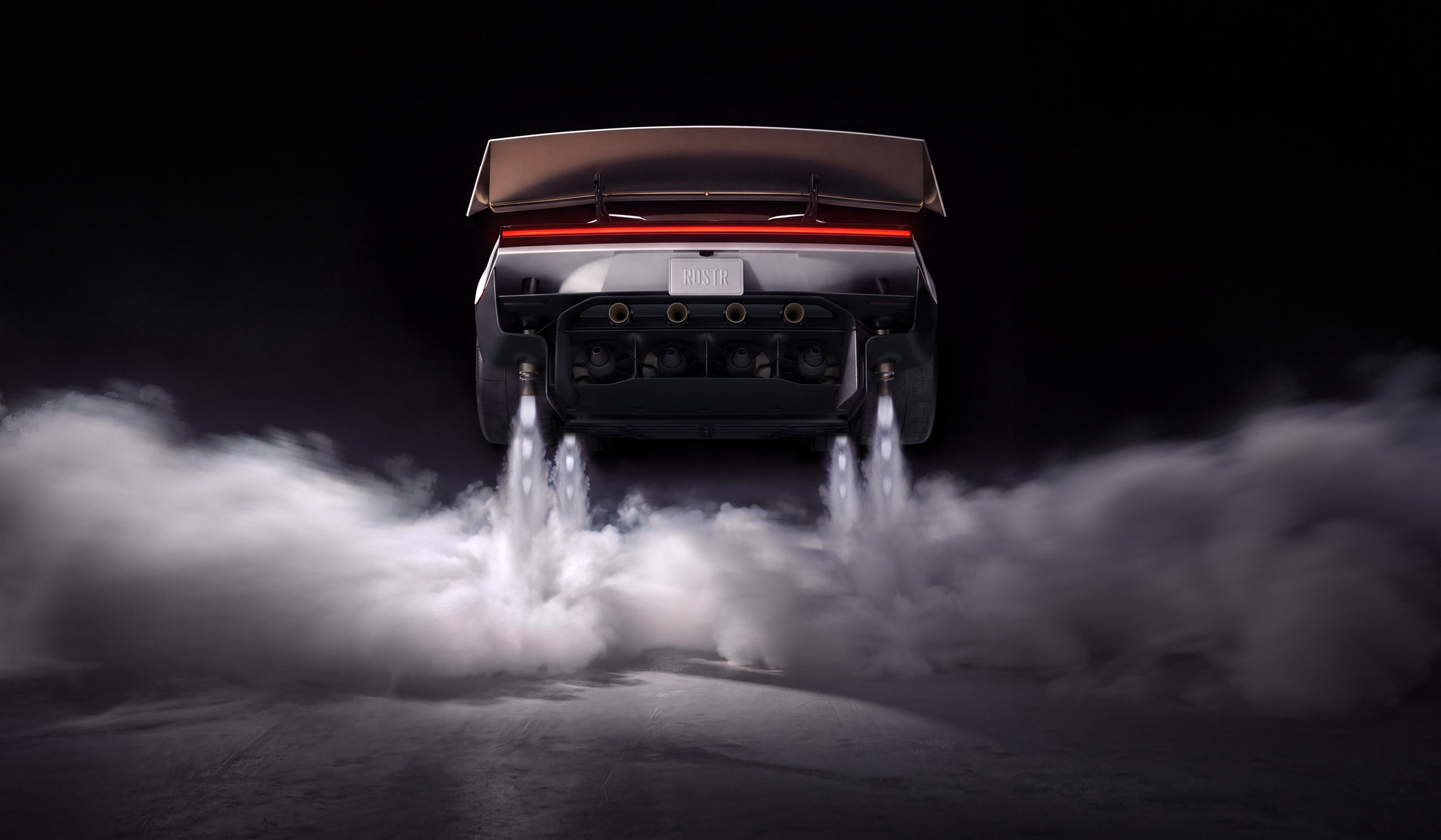 Arrière du nouveau Tesla Roadster avec les propulseurs en fonctionnement
